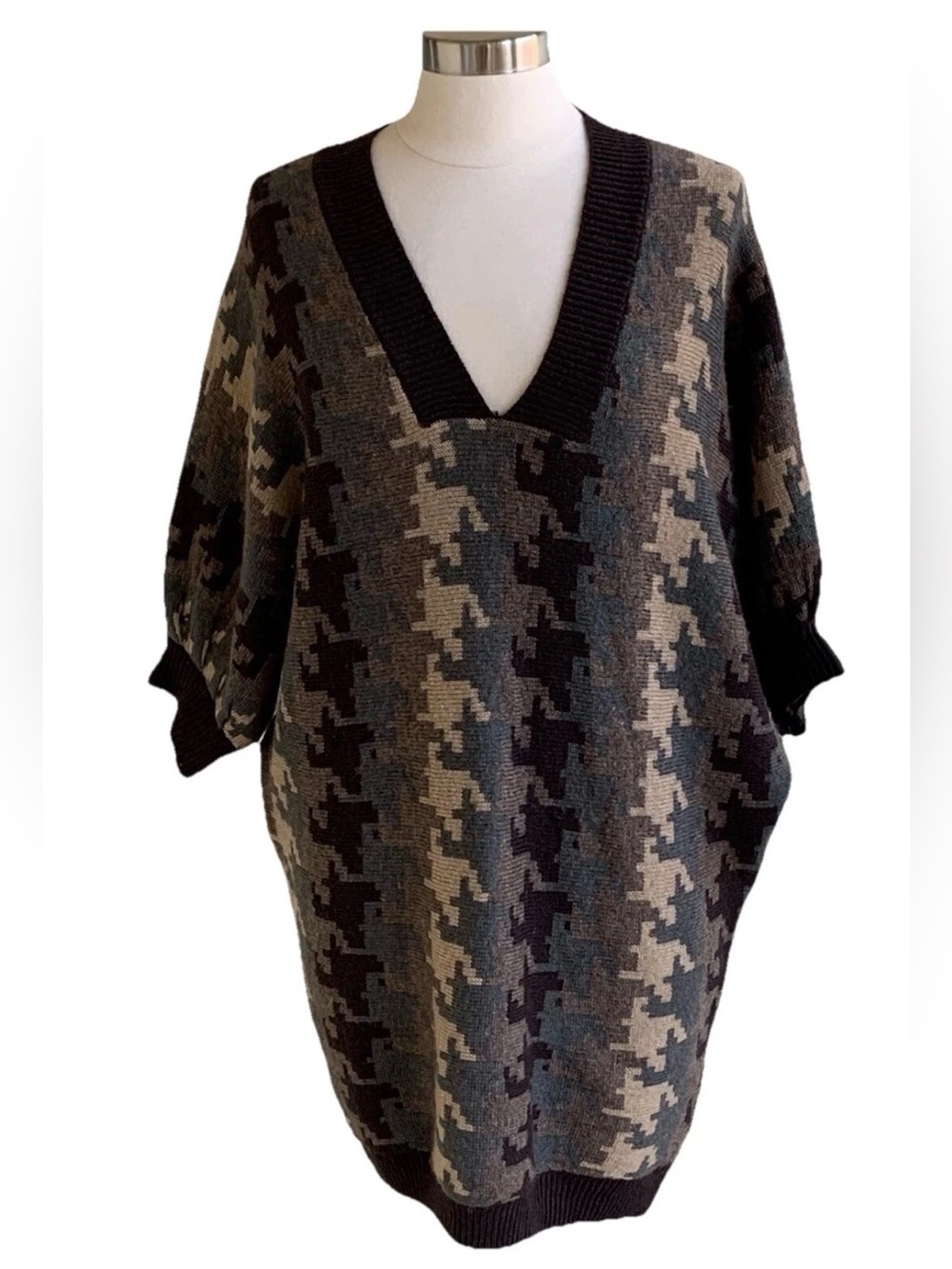 Moda International Wool Blend Sweater Dress S Houndstooth Camo Victorias Secret